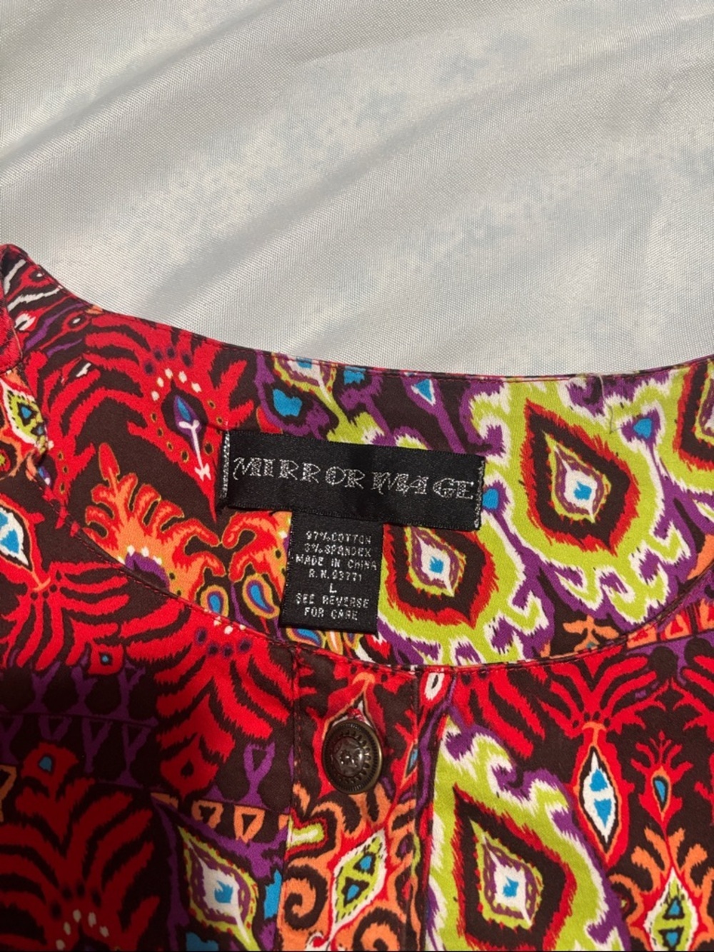 Bold Red Multi-Pattern Button-Down Blouse - Picture 3 of 10